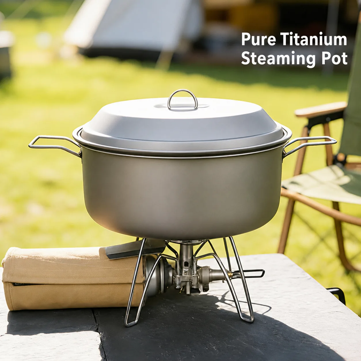 Titanium camping pots and hanging pots with foldable handles