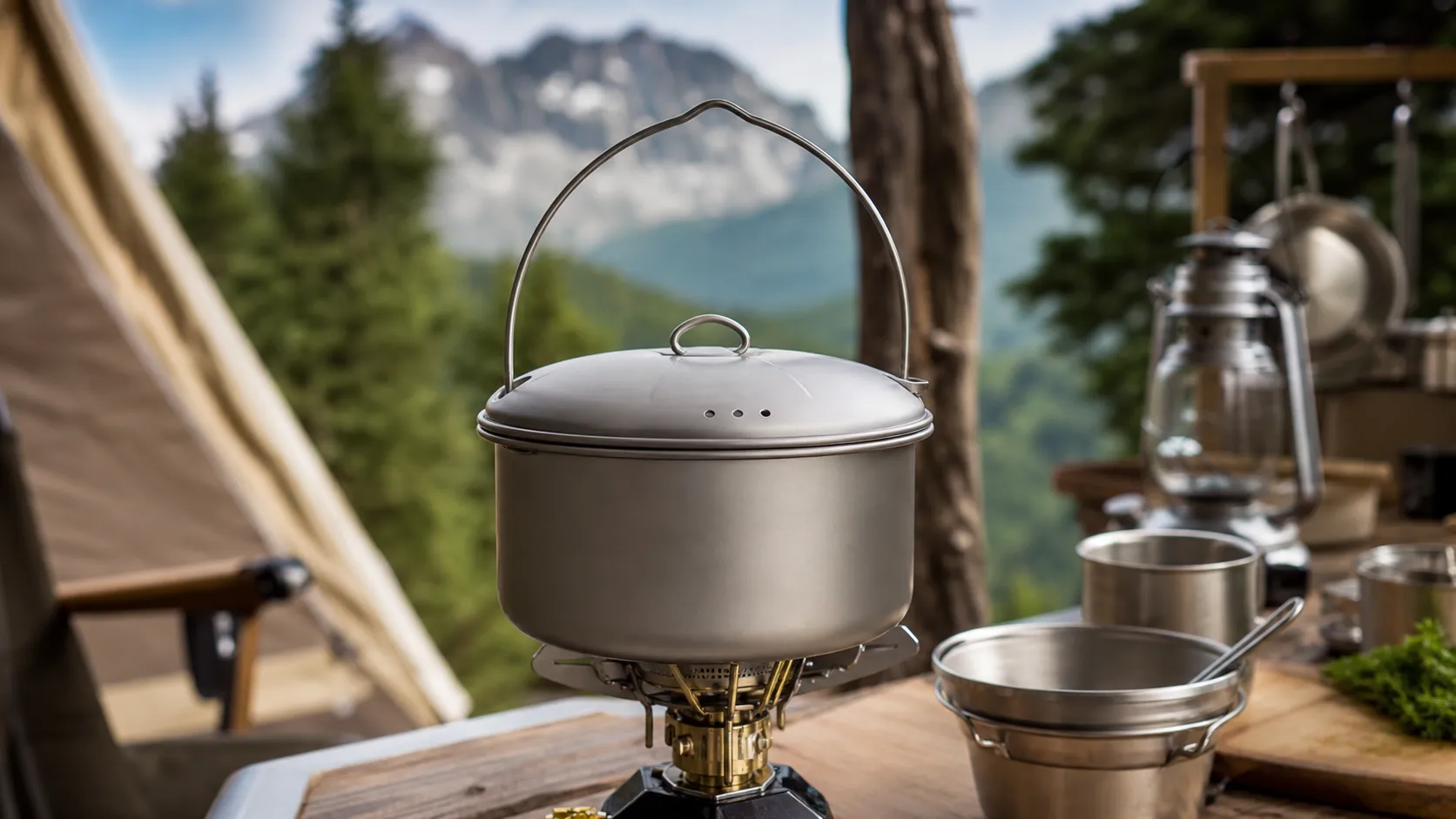 3.5L Pure Titanium Camping Pot with UFO Lid Frying Pan