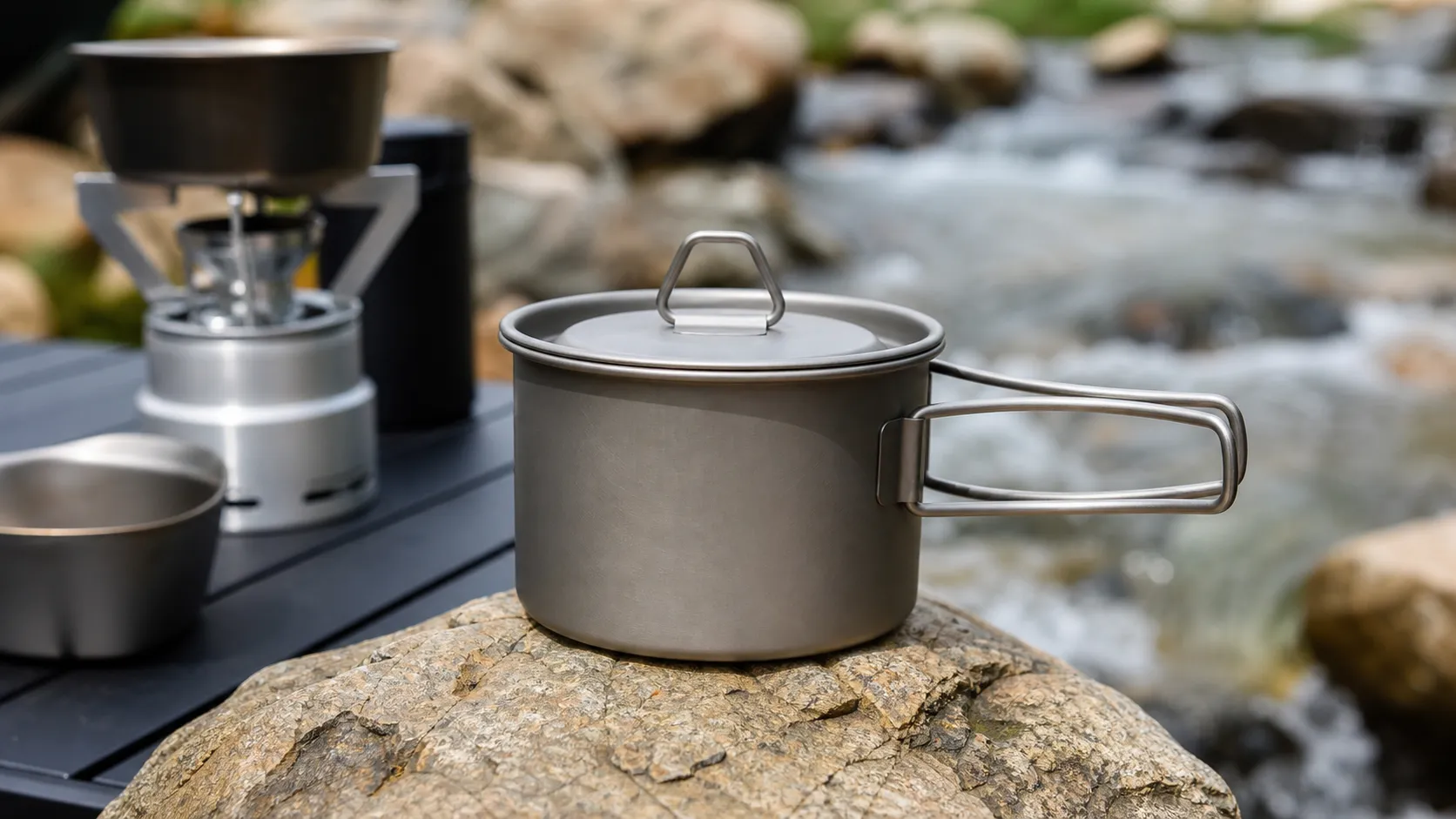 1600ml Pure Titanium Camping Pot Sandblasted Double Handle