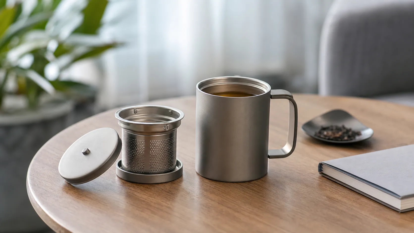 Pure Titanium Tea Infuser Mug Set 450ml for Camping Travel