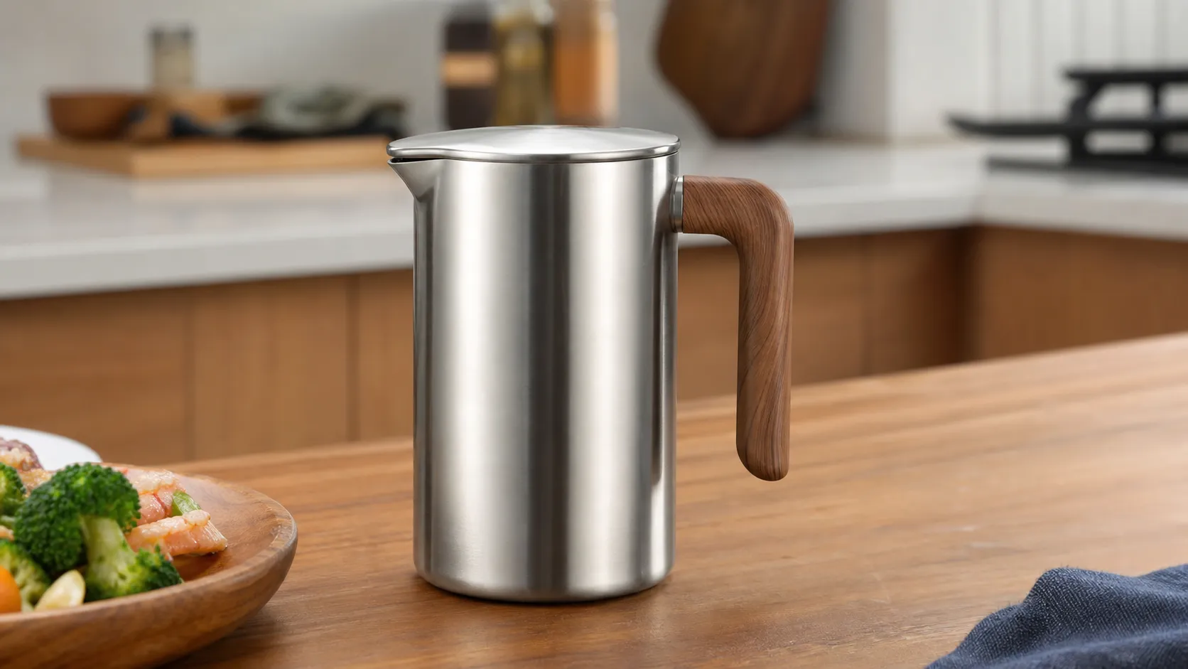 Pure Titanium Oil Dispenser Ice Crystal Silver Wooden Handle